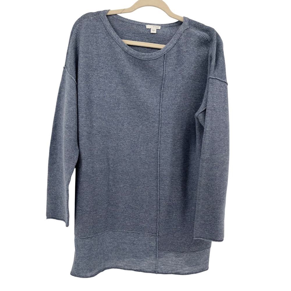 pure‎ Jill Striped Ribbed Crew Neck Long Sleeve Sweater Tunic Blue Women L